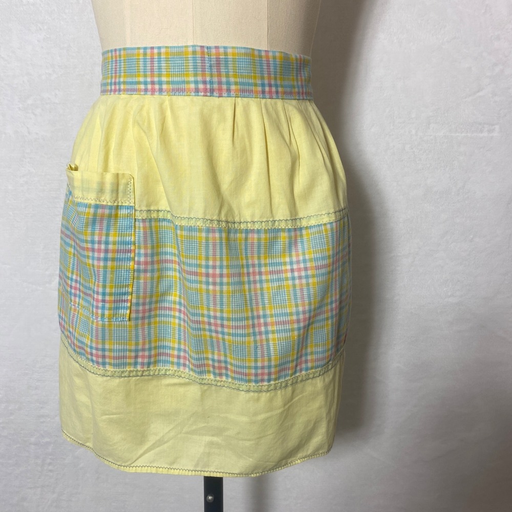 Vintage Kids Apron Yellow Plaid Colorful Handmade Child's Cooking Baking
